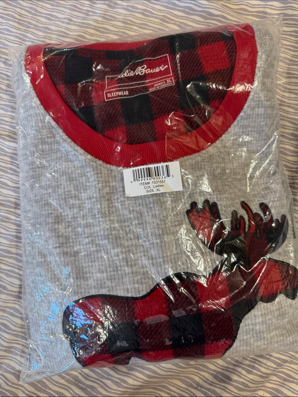 Eddie Bauer thermo sleepwear with Red Buffalo Plaid Moose